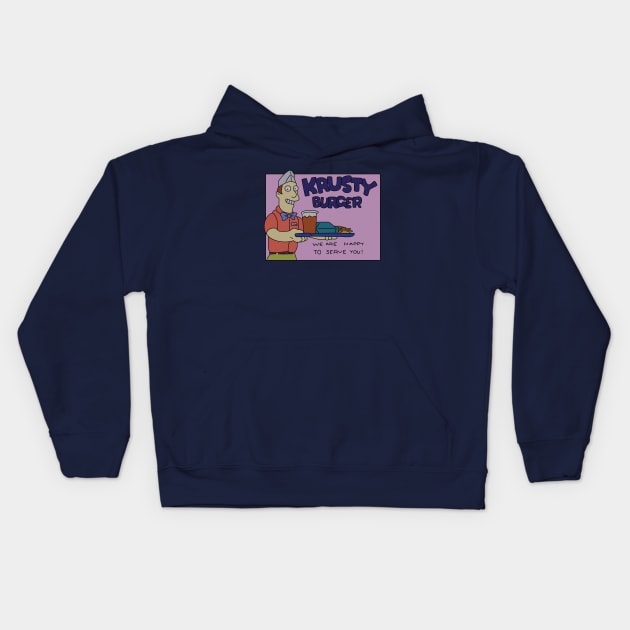 Krusty Burger Flyer Kids Hoodie by saintpetty